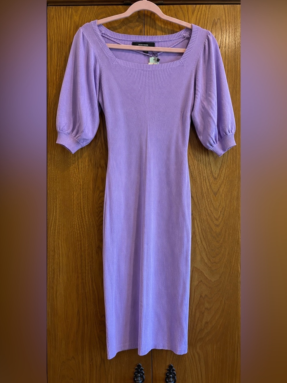 NWT Vero Moda Ribbed Midi Dress Light Purple Lavender Puff Sleeve M